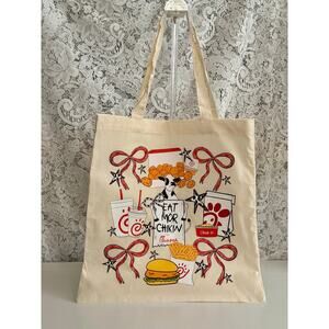 Chick-fil-A Inspired Canvas Tote Bag Cute Cow Foodie Aesthetic